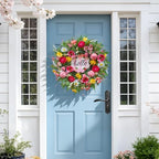 Spring Summer Wreaths for Front Door 24 Inch with Cherry Blossom,Pink Roses & Hello Sign,Summer Door Wreath for Entryway,Porch & Home Décor Indoor Outdoor - Image 5