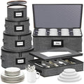 Aokeyee 6-Piece China Storage Containers Set, Hard Shell Moving Boxes for Dishes, Plates, Mugs & Flatware – Dinnerware Organizer with Soft Felt Dividers, Sturdy Handles & Zippers, Grey by Aokeyee