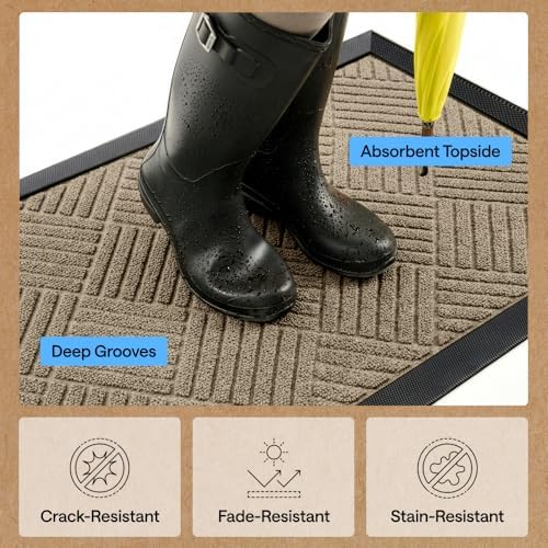 GORILLA GRIP WeatherMAX Door Mat, Indoor Outdoor Use, 29x17, Beige Diamond - Image 5