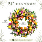 24 Inch Spring Wreaths for Front Door, Artificial Tulip Wreath with Lights & Butterflies, Spring Summer Easter Wreath for Indoor Outdoor Decor - Image 2