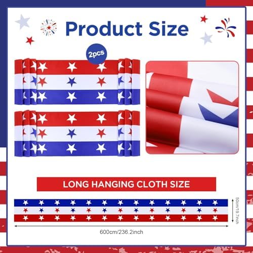 2 Pack Patriotic Bunting Banner, 4th of July Outdoor Porch Decorations 2.5 x 20 ft Red White and Blue American Flag for Memorial Day, Veterans Day, Home Yard (Independence Day-2) - Image 2