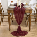 Artoid Mode 6PC Boho Cheesecloth Gauze Burgundy Wedding Table Runner, 120 Inch Seasonal Fabric Kitchen Dining Holiday Table Decor for Home Party Indoor by ArtoidMode