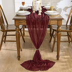 Artoid Mode 6PC Boho Cheesecloth Gauze Burgundy Wedding Table Runner, 120 Inch Seasonal Fabric Kitchen Dining Holiday Table Decor for Home Party Indoor by ArtoidMode