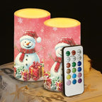 Flameless Pillar Candles Christmas Decorations Snowman Pink Snowflake Flameless Candles with 18-Key Remote Timer for Home Bedroom Living Room Dining Room Table Decorations Set of 2 by WelcometoLuarisgur
