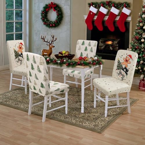 Christmas Chair Covers Set of 6 Gingerbread Xmas Tree Parsons Slipcovers - Image 7