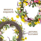 22in Faux Tulip Spring Sumemr Wreath, Artificial Tulip and Lavender Wreath with 2 Matching Bouquets, Fake Flower Door Wreath with Real Rattan Base, Front Door Home Decor Mother's Day - Image 2