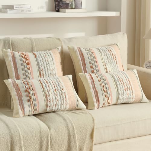 FUTEI 2 Pack Tufted Throw Pillow Covers Covers 30x50 cm,Grey Blue+Coral - Image 5