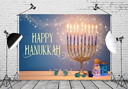 BELECO 9x6ft Fabric Happy Hanukkah Photography Backdrop Menorah Glitter Bokeh Lights Gyro Chanukah Holiday Decorations Banner Background Jewish Holy Festival Israel Party Supplies Studio Photo Props - Image 4