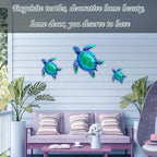 JOYBee Sea Turtle Wall Art Decor, Metal & Glass Sea Life Nautical Home Wall Hanging Decor,Ocean Theme Coastal Decorations for Indoor Outdoor Bathroom and Garden-Blue（Set of 3） - Image 2