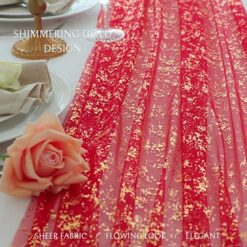 Snowkingdom 10Pcs 10Ft Red Gold Foil Gauze Sheer Table Runner - Image 3
