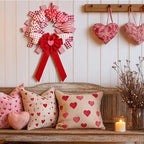 Suncalla Valentine's Day Wreath 14'' Love Heart Wreath with 3D Heart Ornaments for Front Door 24'' Long Window Porch Home Wedding Festival Celebration Wall Decorations(Bow) - Image 3