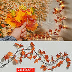 Fudios Lighted Maple Leaf Garland with Timer 24 Warm White LED 6FT for Fall Thanksgiving Decor, Artificial Garland with Lights Battery Operated Harvest Christmas Decoration Indoor Outdoor - Image 5