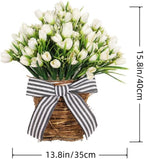 White Tulip Door Hanger Basket Wreath for Front Door,Artificial Tulip Flower Wreaths Hanging Decor with Woven Basket,Spring Summer Baskets Wreath for Wall Window Holiday - Image 7