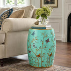 Lefedrasticity Ceramic Garden Stool Outdoor Decorative Garden Stools Hand-Painted Chinoiserie Decor Drum Stool for Garden Patio Backyard Balcony Living Room Bathroom (Green, Pattern 3) - Image 2