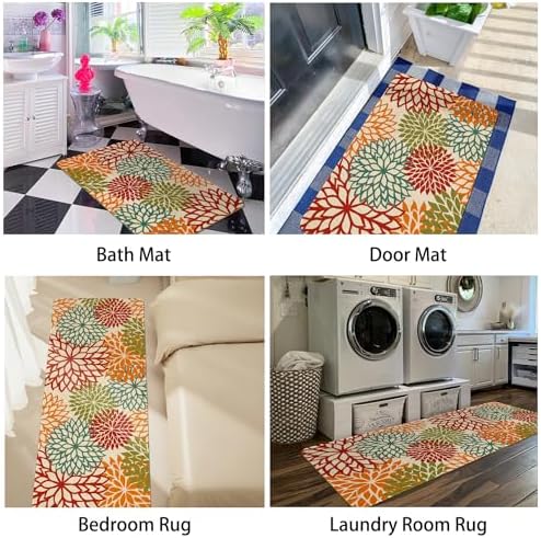 Boho Kitchen Mat Set of 2,Tropics Botanical Floral Kitchen Rugs and Mats Non Skid Washable,Bohemia Farmhouse Runner Rugs with Rubber Backing for Kitchen Decor Accessories (17"x47"+17"x30") - Image 6