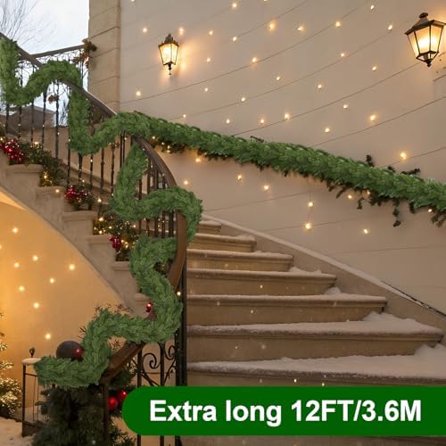 Lyrow 2 Pcs 12 ft Deluxe Thick Christmas Pine Garland Faux Greenery Garland - Image 5