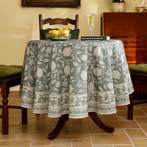 ISAENNE Designer Elegant Green Round Tablecloth,Diameter 55" - Image 2
