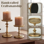 Gold Cast Iron Pillar Candle Holders Set of 2 Farmhouse Candlesticks - Image 4