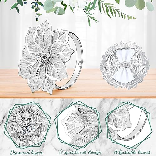 Dandat 48 Pcs Charger Plate Bulk 13'' Floral Reef Plates with Napkin Ring 24 Plastic Dinner Charger Plate 24 Flower Napkin Holder for Table Setting Wedding Party (Silver) - Image 3