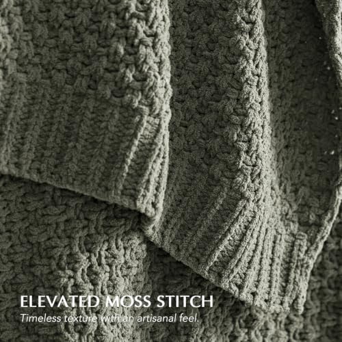 EVERGRACEHOME Chunky Chenille Knit Throw Blanket, 90x90, Dried Thyme Green - Image 6