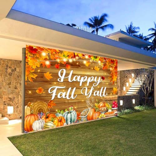 16X7Ft Happy Fall Garage Door Cover, Extra Large Garage Door Fall Thanksgiving Cover Banner Autumn Maple Leaves Pumpkin Wall Decorations for Outdoor Home Yard Decor Party Photo Backgrounds - Image 3