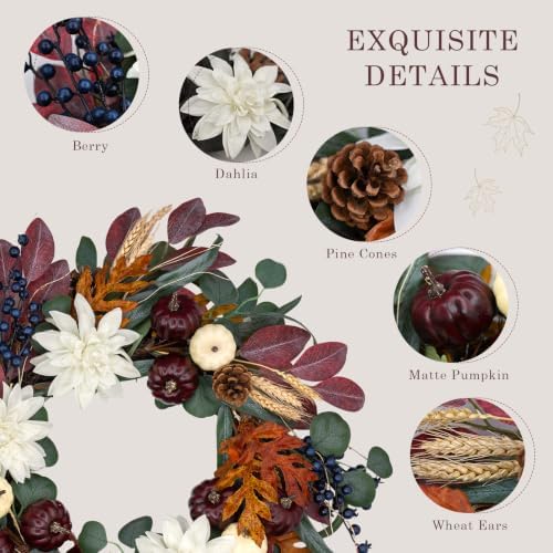 24 Inch Fall Wreath for Front Door, Autumn Wreath for Door Decoration - Image 5