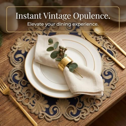 Decozen Set of 8 Doilies for Table, Lace Doilies - Rustic, Crochet, Farmhouse, Kitchen, Round Christmas Placemats - Dining Table Centerpiece Decor - 15 inch Gold Blue, The Vintage Opulence Collection - Image 6
