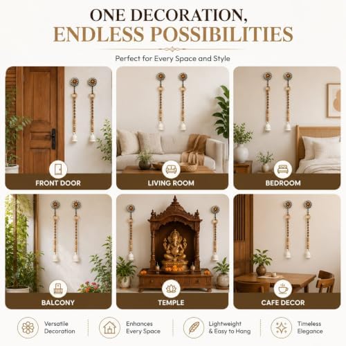Macrame Wind Chime Wall Hanging Decor with Ceramic Bell Boho - Image 7