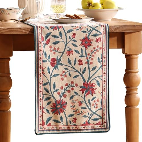 bilingaier Farmhouse Berry Red Floral Small Table Runner for Table,Decorative Linen 118 Inches Long French Table Runners,Decor Tabletop for Kitchen,Dining,Party,Home,Christmas,12"*118" by bilingaier