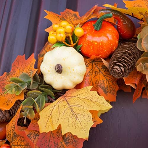 Ansuma 20" Fall Wreath for Front Door - Maple Leaves Pumpkin Pinecone Artificial Harvest Fall Wreath with Berries for Autumn Halloween Thanksgiving Day Home Wall Window Mantel Decor - Image 4
