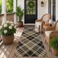Easy Jute 2x6 Outdoor Runner Rug, Black & Beige Diagonal Plaid, Washable by JTJ
