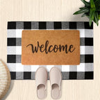 2-Piece Front Door Mat Set, Coir Welcome Mat & Black White Plaid Mat - Image 3