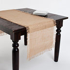 Fennco Styles Mari Sati Fringed Burlap Rectangular Natural Table Runner 20" W x 70" L - 100% Jute Table Runner for Everyday Use, Banquets, Family Dinner, Special Events and Home Décor by FenncoStyles