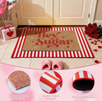 2 Pcs Hey Sugar Door Mat, Valentine Door Mat Valentines Day Welcome Mat Non Slip Coir Doormat Red and White Striped Mat Layering Doormats for Home Bathroom Front Porch Entryway Decor 24"x 32" - Image 4