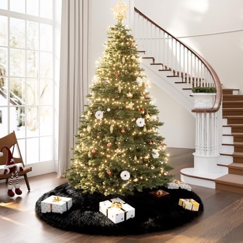 iMucci 48inch Christmas Tree Skirt Wool Fur Black Tree Skirt Small Tree Skirts Black Trees Skirt Holiday Party Decoration - Image 2