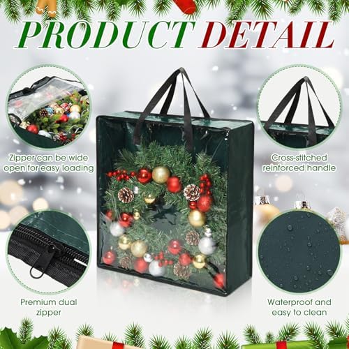 6 Pcs Christmas Wreath Storage Container 26 x 26 x 8.7 Inch Bags, Green - Image 3