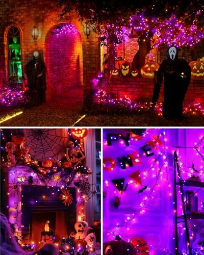 2Packs 380 LED Halloween Lights, Each 125FT String Lights 8 Lighting Modes & Timer Memory, Outside Waterproof Strings Lights for Trees Gardens Yard Holiday Decorations, Purple and Orange - Image 5