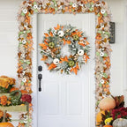 Yastouay 22" Fall Wreaths for Front Door, Fall Door Wreath with Lamb Ears Leaves Pumpkins Berries & Ferns Autumn Wreath for Home Porch Wall Outside Thanksgiving Decor - Image 5