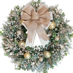 24 Inch Christmas Champagne Leaves Berries Wreath for Front Door, Rustic Farmhouse Xmas Large Door Wreath for Indoor Outdoor, Christmas Gold Balls Wreaths for Home Decor by Egolot