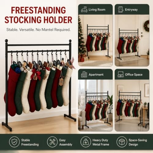 Christmas Stocking Holder Stand 12 Hooks Free Standing Vertical Hanger - Image 4