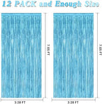 12 Pack Party Decorations, 3.28 FT x 7.05 FT Sky Blue Curtains, Metallic Party Streamers Photo Booth Backdrop Foil Fringe Curtains, Light Blue Winter Wonderland Backdrop Birthday Decor - Image 2