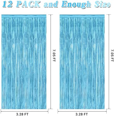 12 Pack Party Decorations, 3.28 FT x 7.05 FT Sky Blue Curtains, Metallic Party Streamers Photo Booth Backdrop Foil Fringe Curtains, Light Blue Winter Wonderland Backdrop Birthday Decor - Image 2