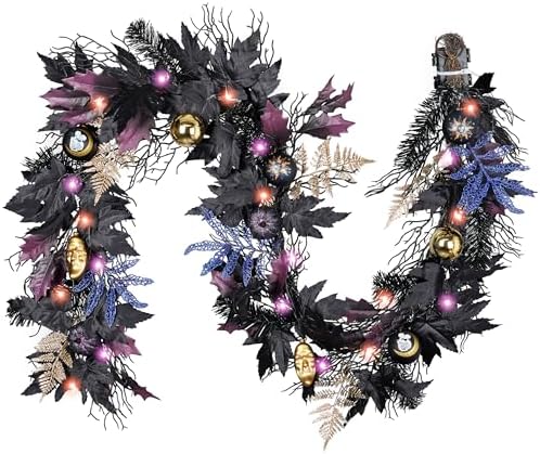 DecorbyHannah 6ft Halloween Garland for Mantle with Lights Pumpkins Decor by DecorbyHannah