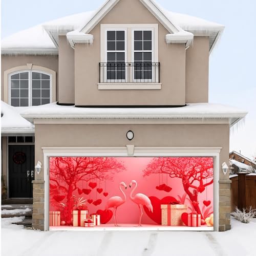 Happy Valentine's Day Garage Door Banner Cover, 6x13 ft Pink Flamingos Sweet Scene, Large Outdoor Holiday Decoration (Red Flamingos) - Image 6