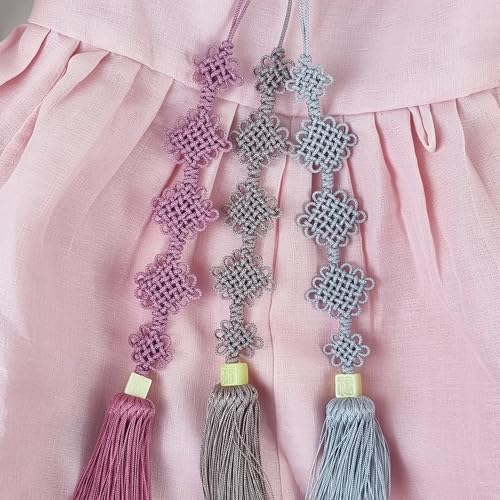 5-Tier Chrysanthemum Knot Norigae - Traditional Korean Long Maedeup Pendant Ornament - Four Colors Hanbok Tassel Bag Charm (Pink) - Image 4