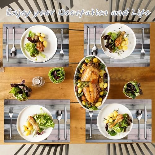 Farmhouse Placemats Set of 4 - Driftwood Faux Leather Heat Resistant Placemat for Dinner Table, Non-Slip Waterproof Oil-Proof Washable Reusable for Indoor Outdoor Kitchen Decor, 15.75In*11.81In - Image 7
