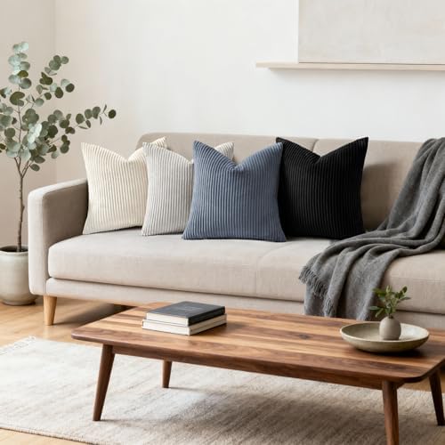 Mecatny Corduroy Decorative Throw Pillow Covers 24x24 Set of 2 Black - Image 5