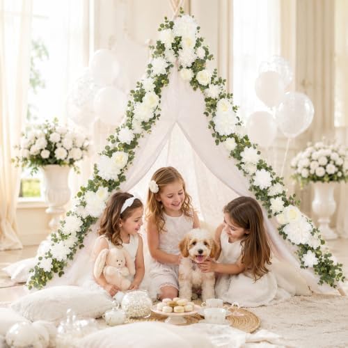 Findosom Total 12.4Ft Artificial Flowers Garlands for Decoration, White - Image 2