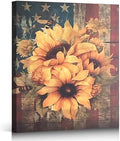ZERILYN Ship Next Day – American Flag Sunflower Canvas Print, Rustic Patriotic Wall Hanging, Independence Day Home Decor, Country Farmhouse Wall Art by ZERILYN
