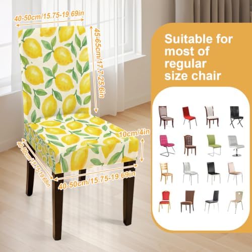 Lemon Print Chair Covers Set of 6,Stretchable Kitchen Dining Room Chair Covers Decorations Removable Washable Dining Chair Slipcovers Chair Protectors for Dining Room & Kitchen - Image 5